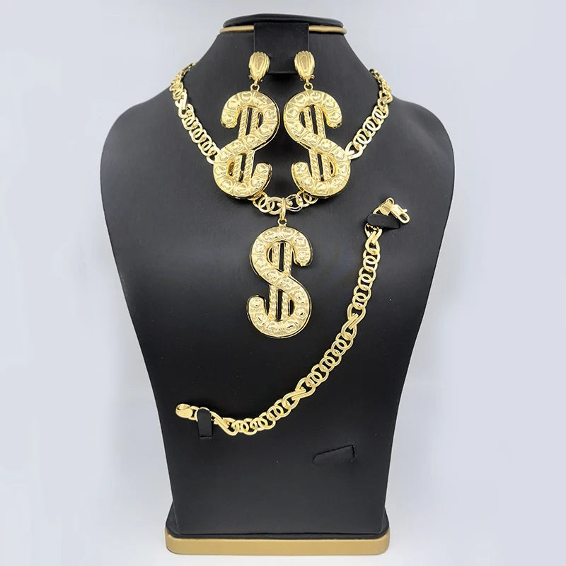Dubai Necklace Earrings For Women Dollar Euro Pendant Brazilian Jewelry Set Wedding Gift Trendy Party Engagement Jewellery