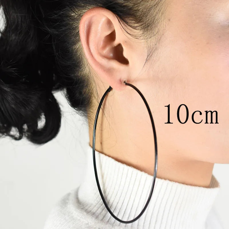 Clip on the ear without pierced Hoop earrings for women Big circle Black Round Personality punk 2021 Fashion Jewelry Accessories