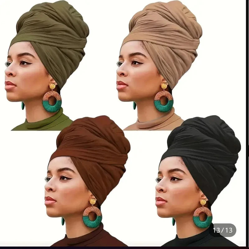 Jilbab 4 piece set Stretch Jersey Turban Head Wrap Urban Hair Wrap Scarf Ultra Soft Extra Long Breathable Lightweight for Women