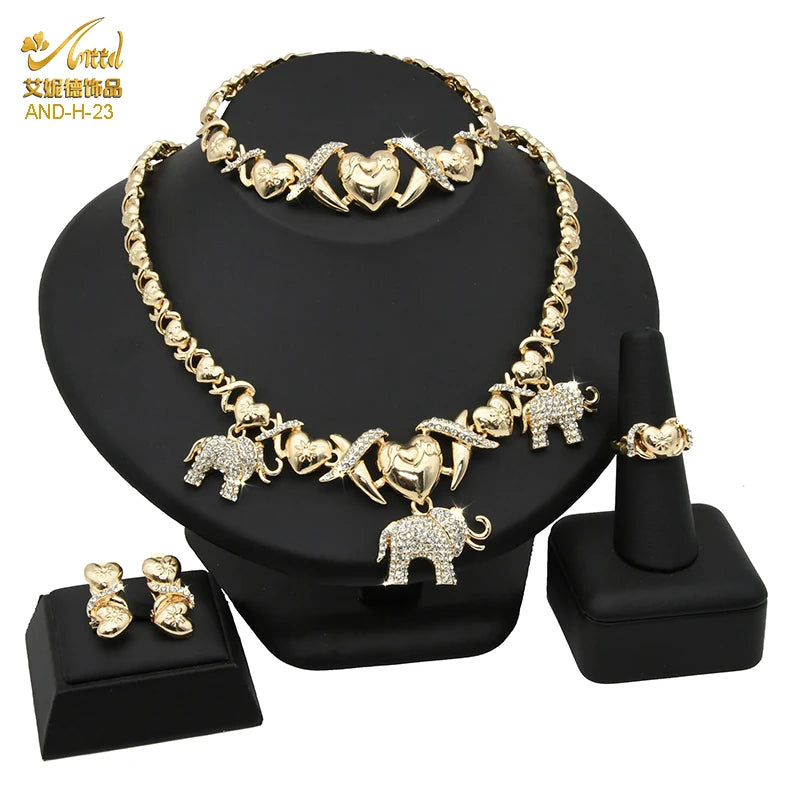 Indian African Jewelry Set Wedding Dubai Gold Color Bridal XOXO Necklace Bracelets Earrings Moroccan Nigerian Jewellery Sets