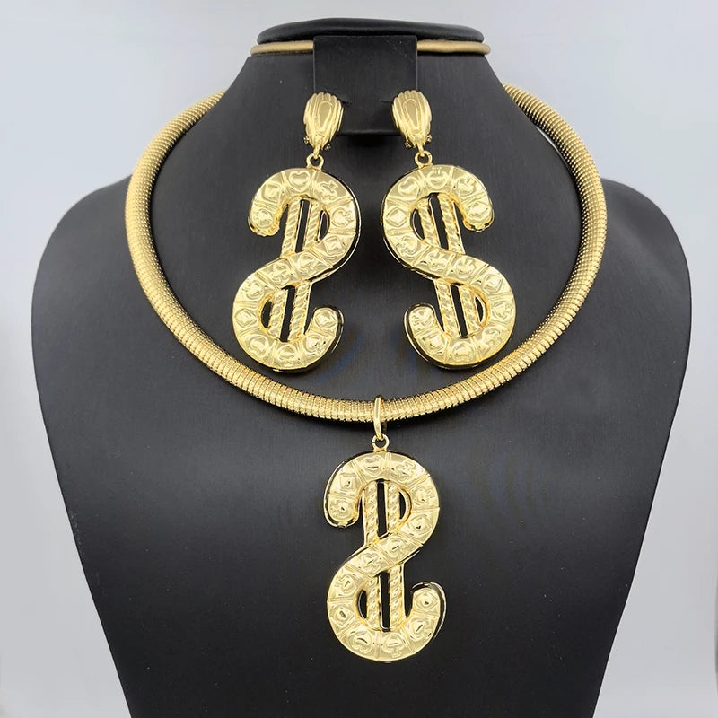 Dubai Necklace Earrings For Women Dollar Euro Pendant Brazilian Jewelry Set Wedding Gift Trendy Party Engagement Jewellery