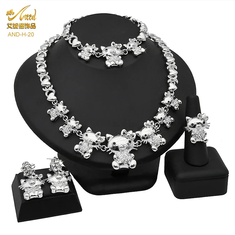 Indian African Jewelry Set Wedding Dubai Gold Color Bridal XOXO Necklace Bracelets Earrings Moroccan Nigerian Jewellery Sets