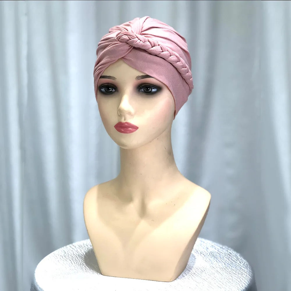 2024 New Monochrome Side Braid Headscarf Headscarf Solid Color Versatile Soft Headscarf Cap
