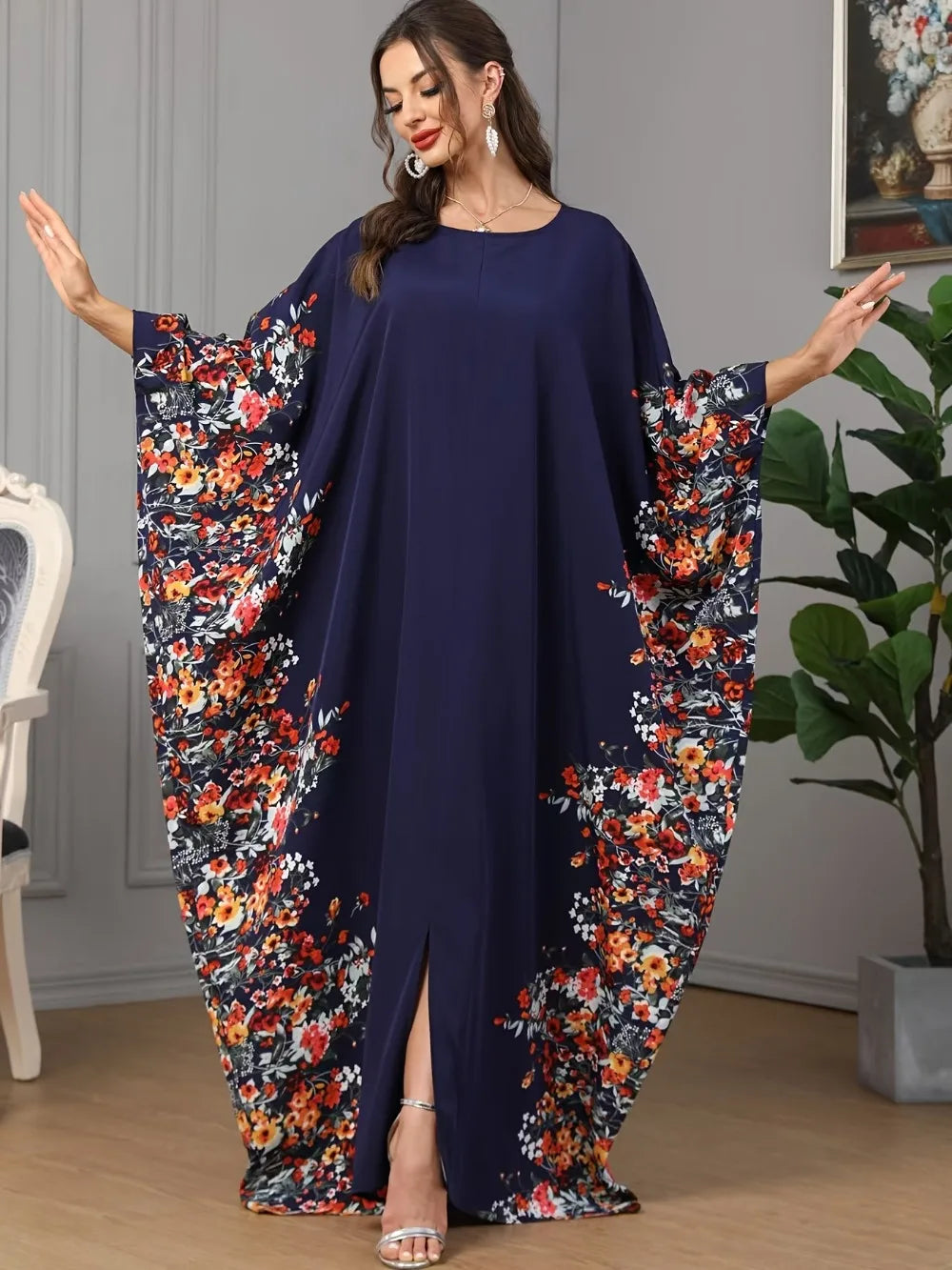 Eid Women Muslim Dress Abaya Bat Sleeve Print Loose Caftan Vestidos Largos Jalabiya Ramadan Dubai Kaftan Arab Long Robe 2025