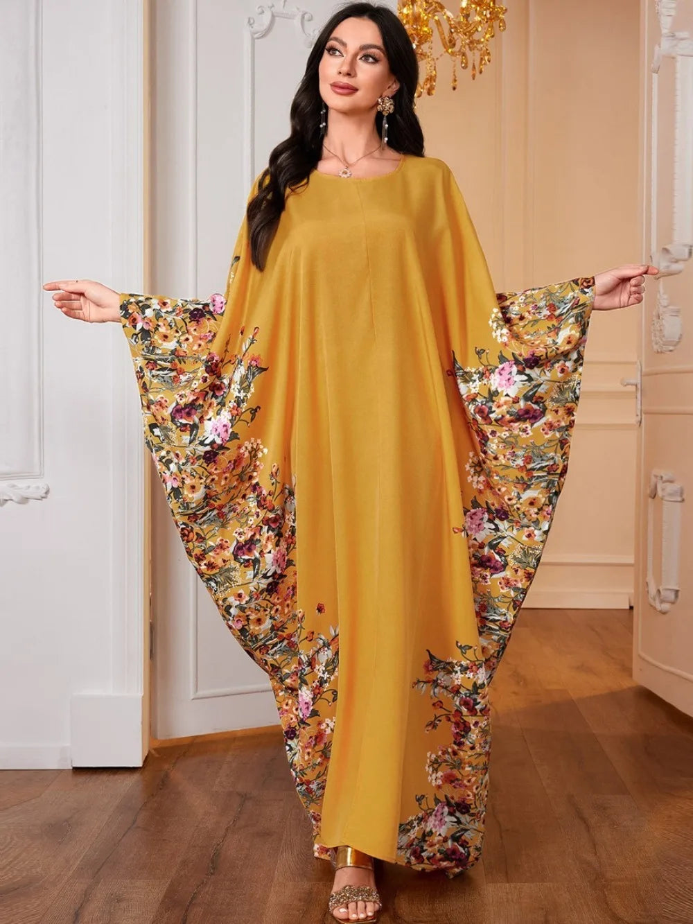 Eid Women Muslim Dress Abaya Bat Sleeve Print Loose Caftan Vestidos Largos Jalabiya Ramadan Dubai Kaftan Arab Long Robe 2025
