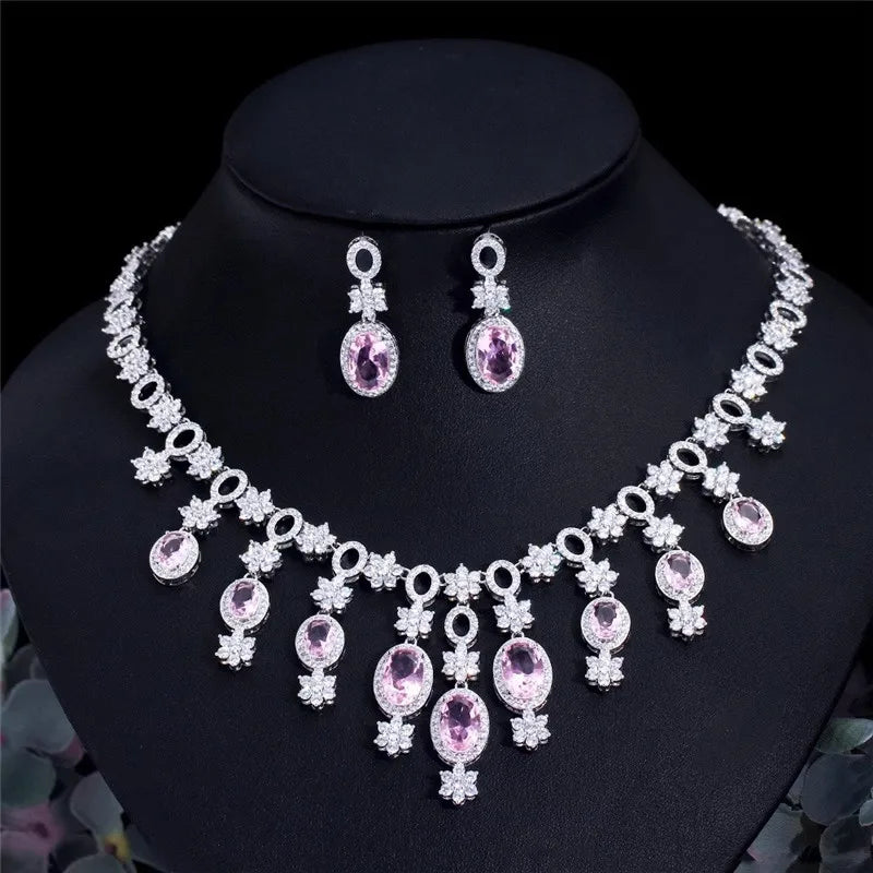 CC Necklace Earrings Sets Wedding Evening Party Bijoux Women Accessory Bridal Fine Jewellery Engagement Jewelry Set T0269