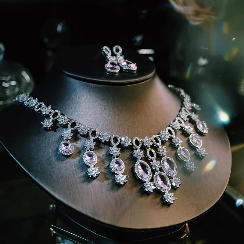 CC Necklace Earrings Sets Wedding Evening Party Bijoux Women Accessory Bridal Fine Jewellery Engagement Jewelry Set T0269