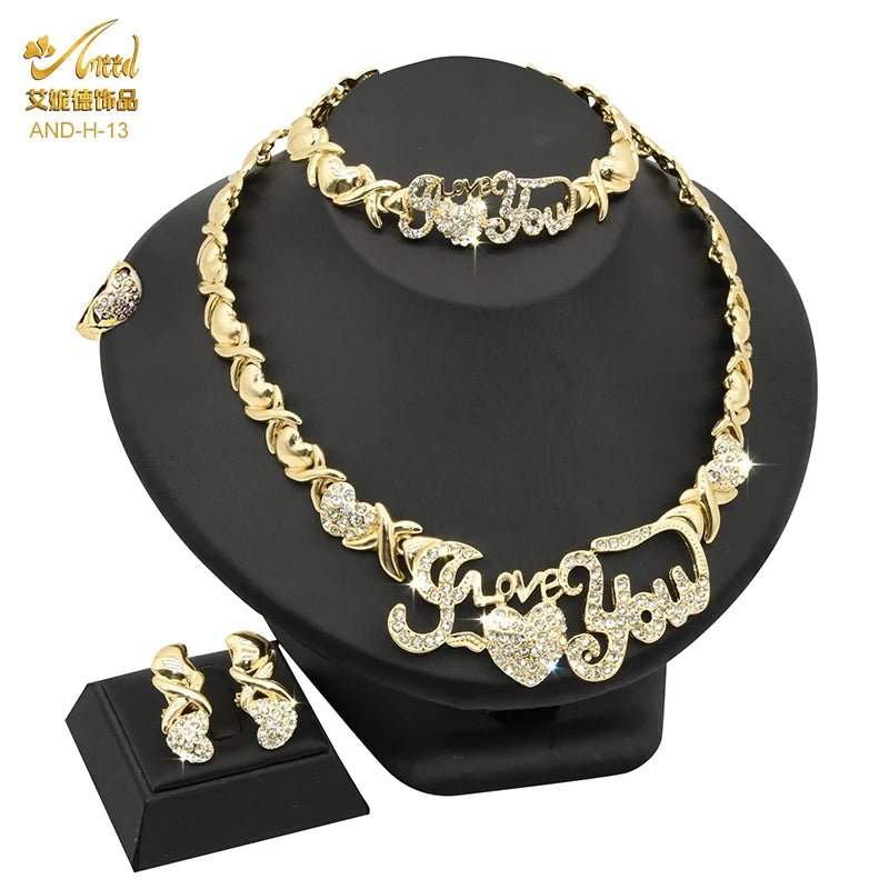 Indian African Jewelry Set Wedding Dubai Gold Color Bridal XOXO Necklace Bracelets Earrings Moroccan Nigerian Jewellery Sets