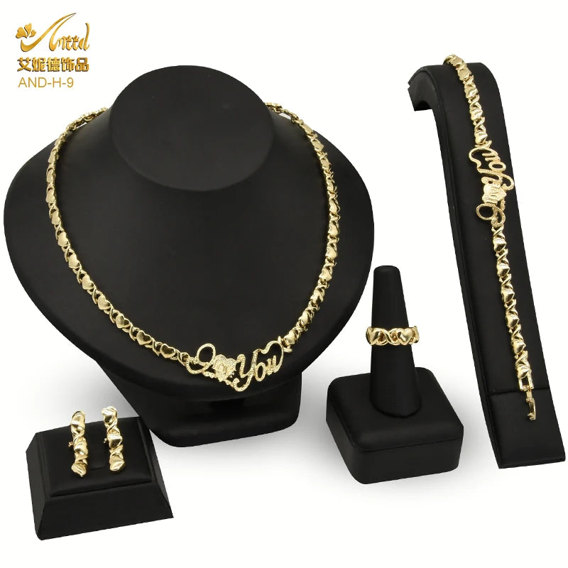 Indian African Jewelry Set Wedding Dubai Gold Color Bridal XOXO Necklace Bracelets Earrings Moroccan Nigerian Jewellery Sets