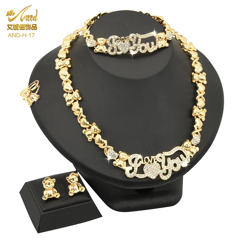 Indian African Jewelry Set Wedding Dubai Gold Color Bridal XOXO Necklace Bracelets Earrings Moroccan Nigerian Jewellery Sets