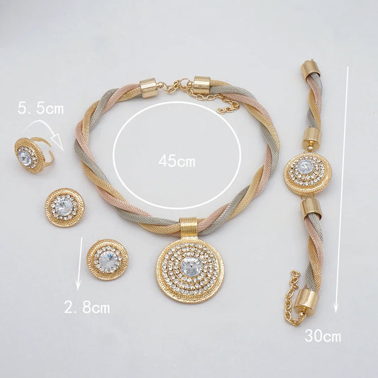Fashion Elegant Round Pendant Necklace Jewelry Sets Luxury Crystal Dubai Bride Wedding Party Gift Jewellery Accessories