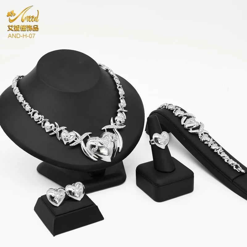 Indian African Jewelry Set Wedding Dubai Gold Color Bridal XOXO Necklace Bracelets Earrings Moroccan Nigerian Jewellery Sets